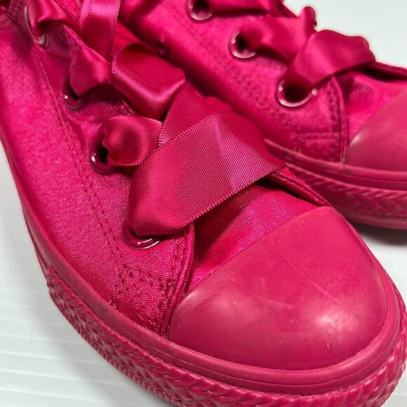 Converse All Star Velvet Junior Size 3 Ribbon Laces Pink Girls Sneaker Shoes - Picture 3 of 10